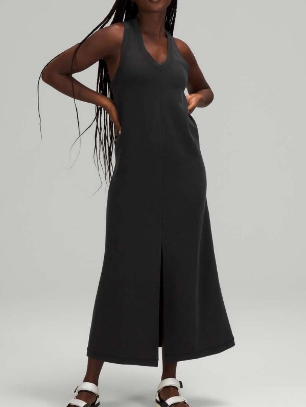 lululemon athletica Black V‑Neck Midi Dress with Front Slit